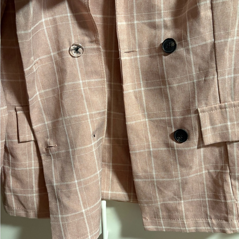 Simple Women's Blush Plaid Double-Breasted Jacket - Picture 7 of 9